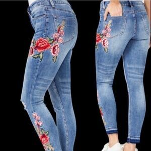 Nanette Lepore Jane Crimson Bloom Highrise Broadway Crop Jeans Size 10